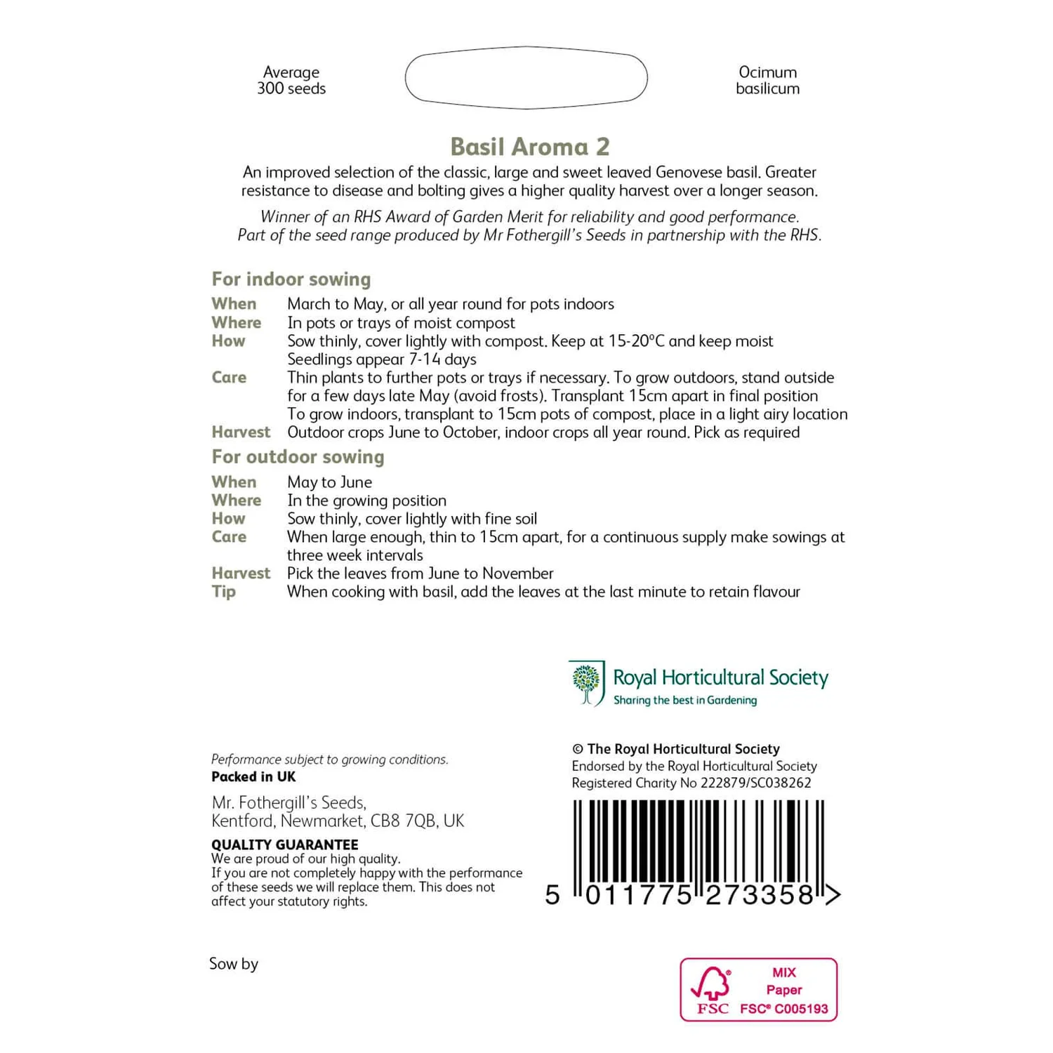 RHS Basil Aroma 2 Seeds - Image 2