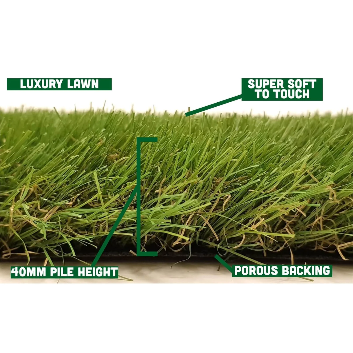 Nomow 40mm Luxury Lawn Artificial Grass Roll - 2m Width - Image 2