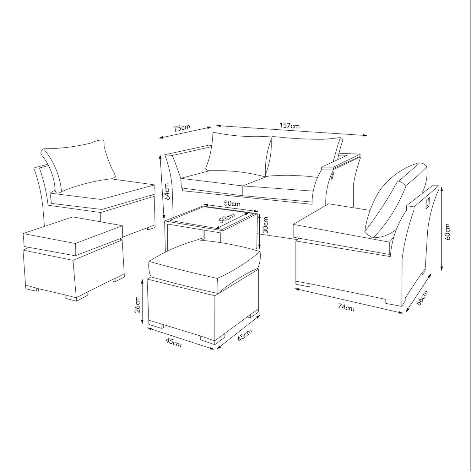 Bambrick 6 Seater Grey Rattan Garden Sofa Set - Image 9