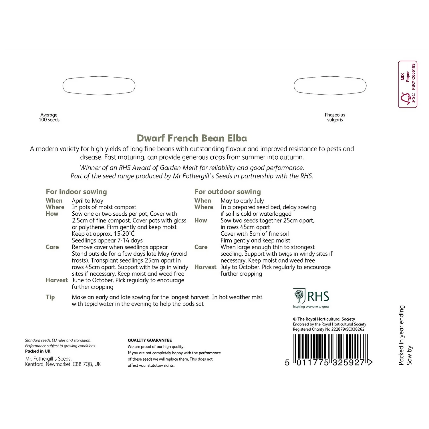 RHS French Bean Elba Seeds - Image 2