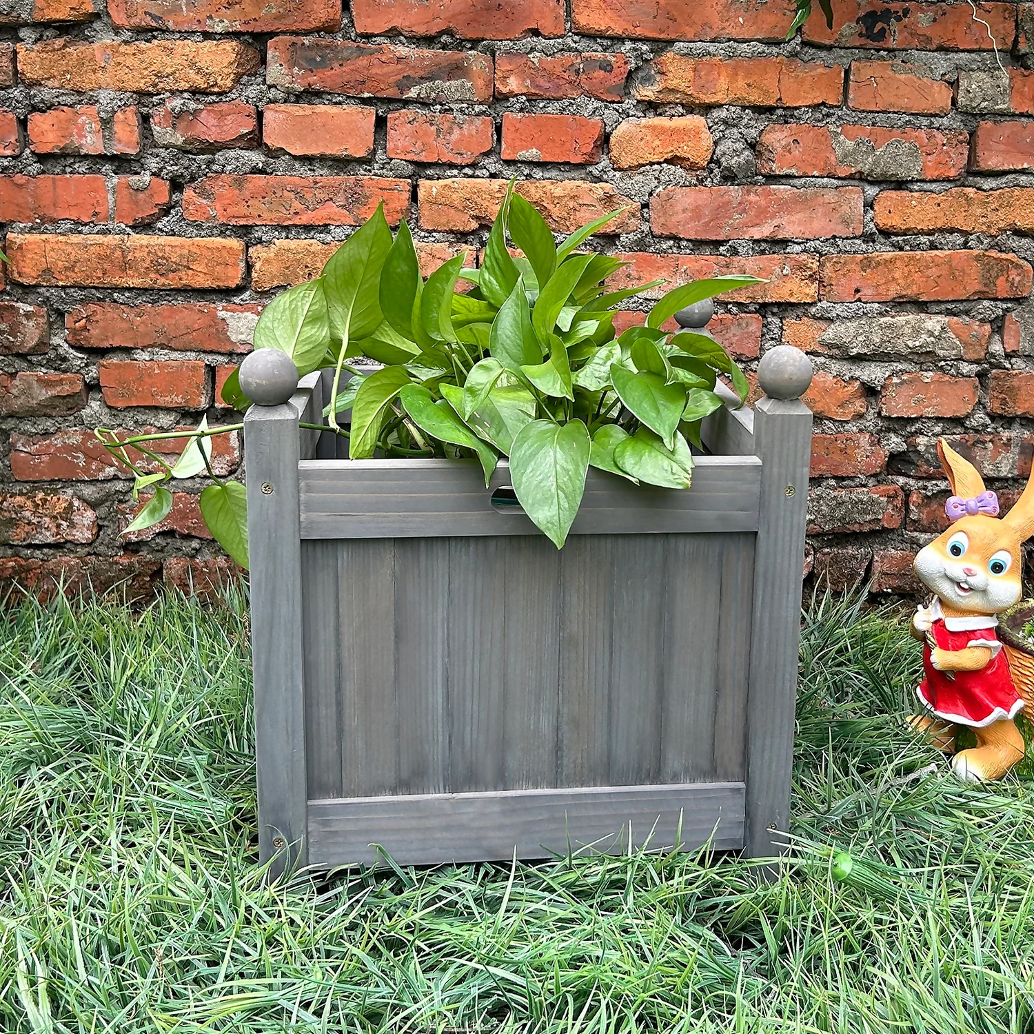 Homebase Medium Wooden Planter Grey - Image 2