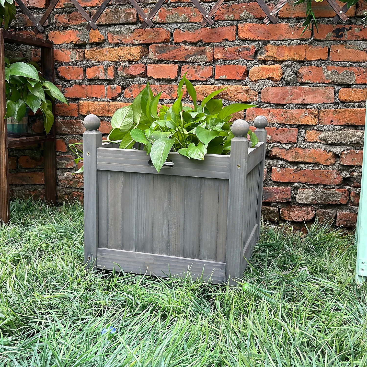 Homebase Medium Wooden Planter Grey - Image 3
