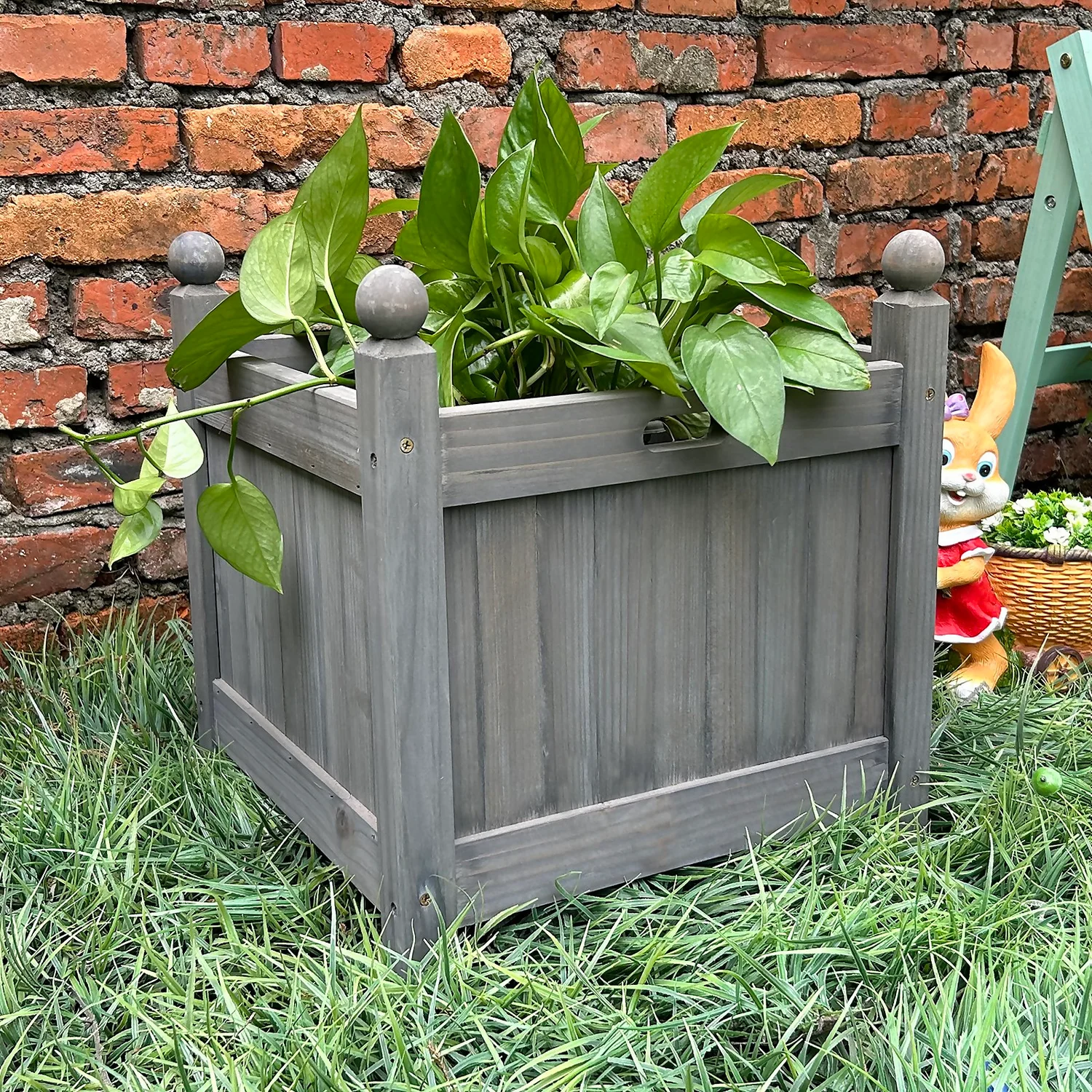 Homebase Medium Wooden Planter Grey - Image 4