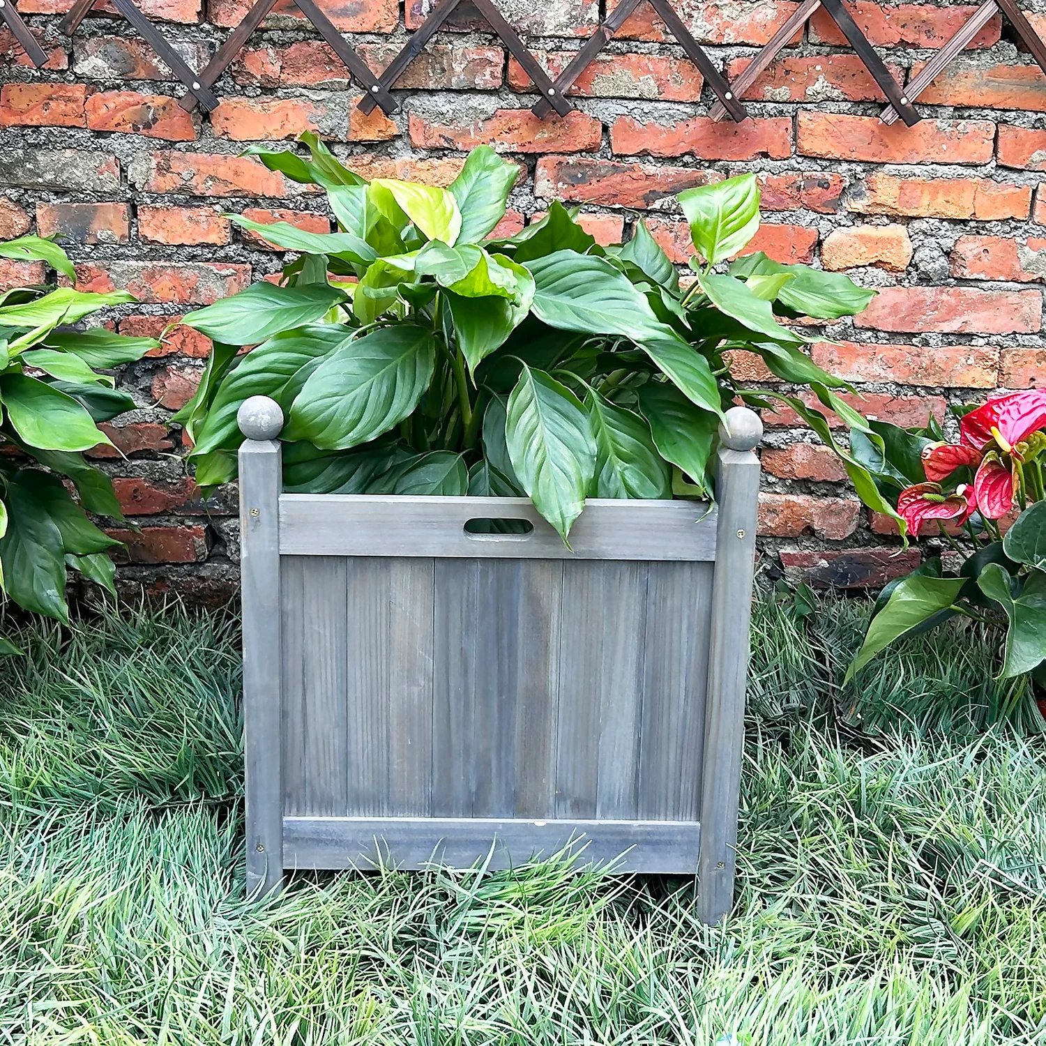 Homebase Large Wooden Planter Grey - Image 2