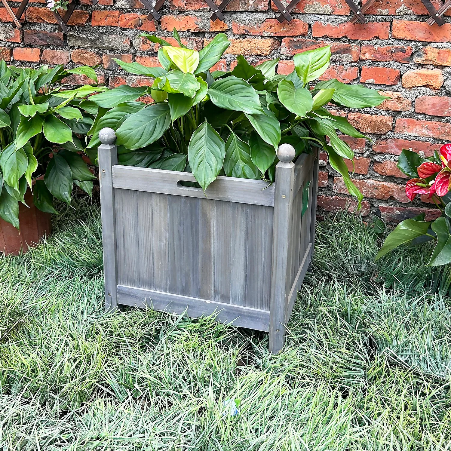 Homebase Large Wooden Planter Grey - Image 3