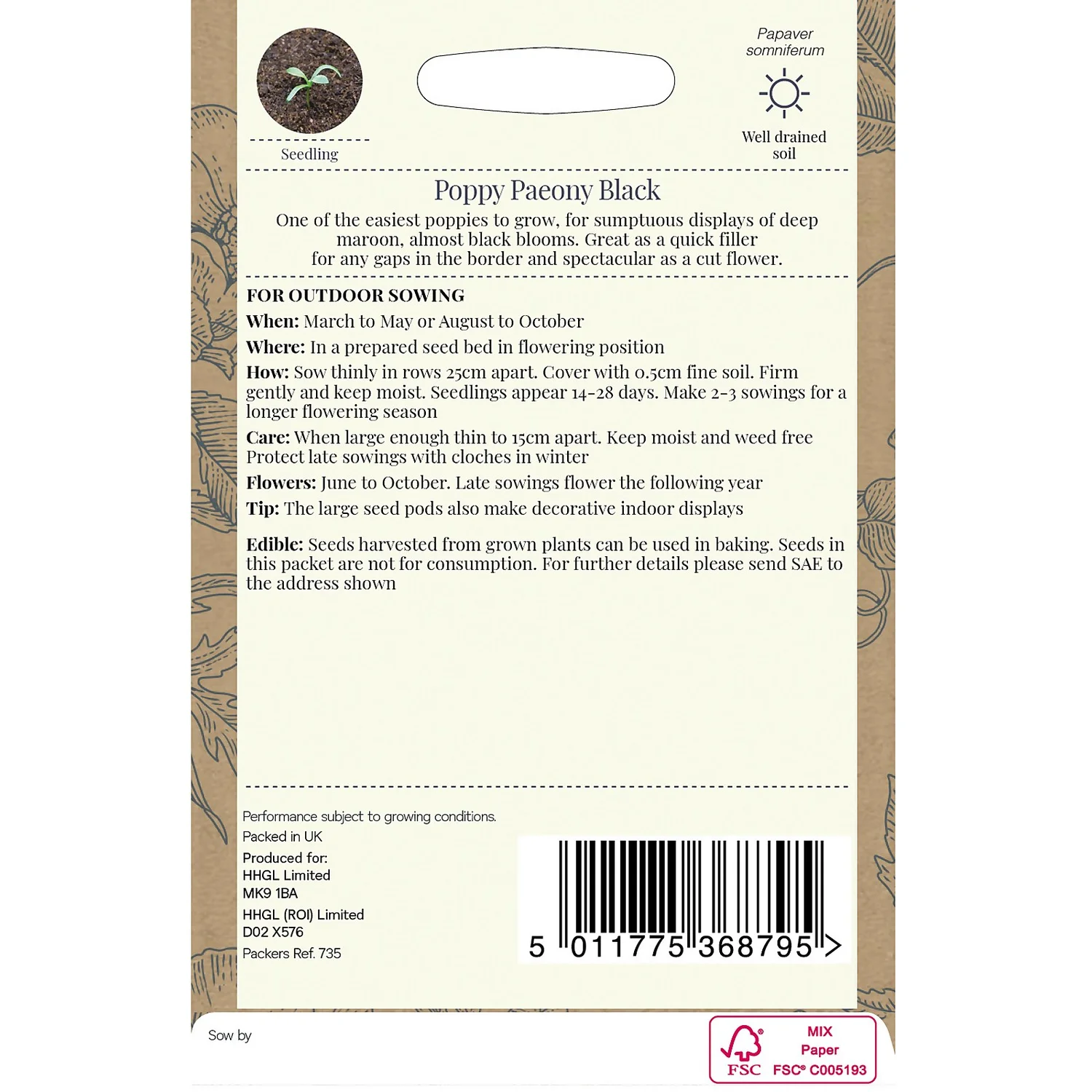 Country Living Poppy Paeony Black Seeds - Image 2