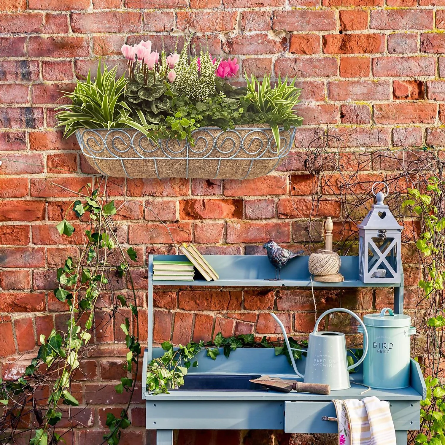 Distress Finish Wall Trough With Coco Liner - 61cm - Image 2