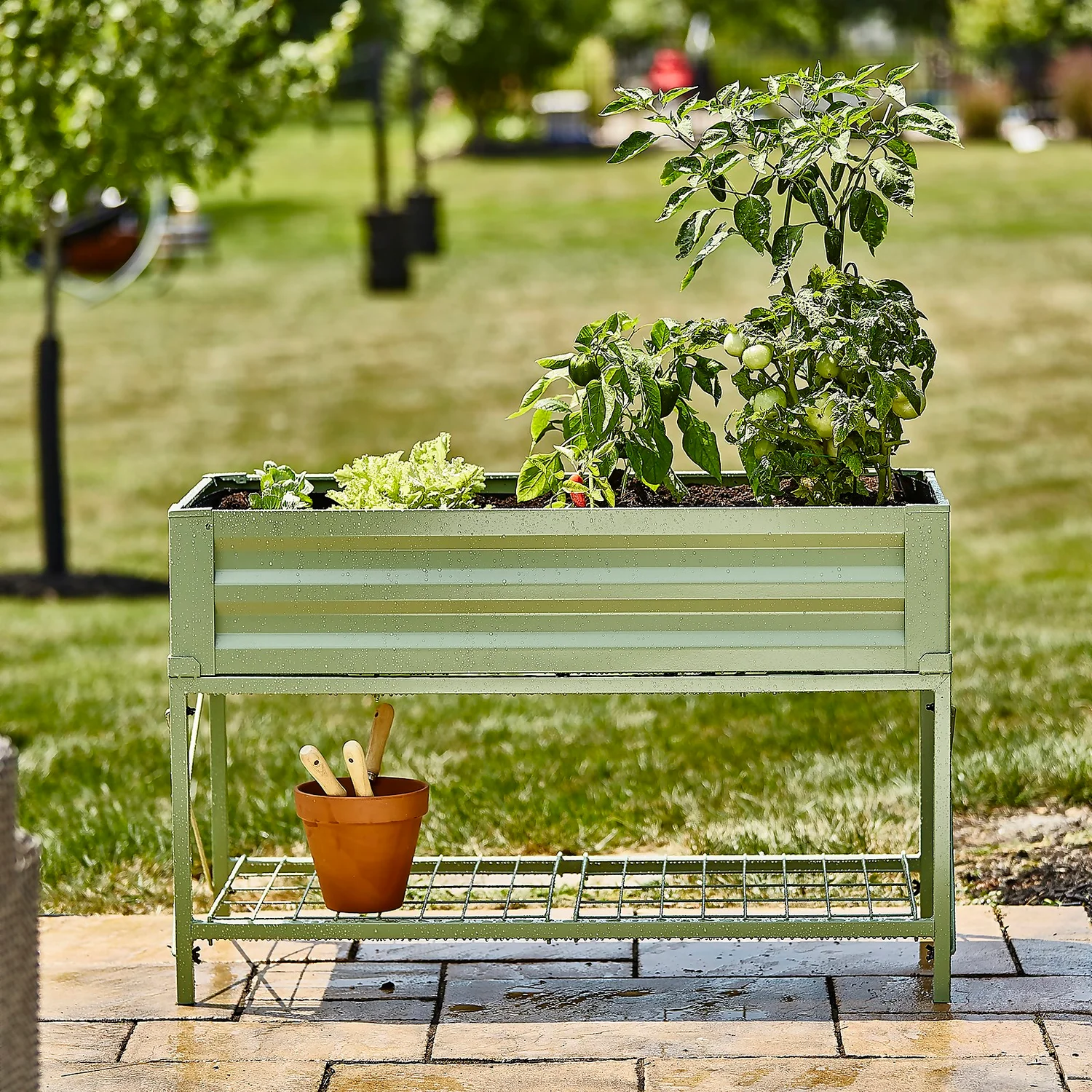 Panacea Steel Raised Garden Planter With Stand - Green - Image 2