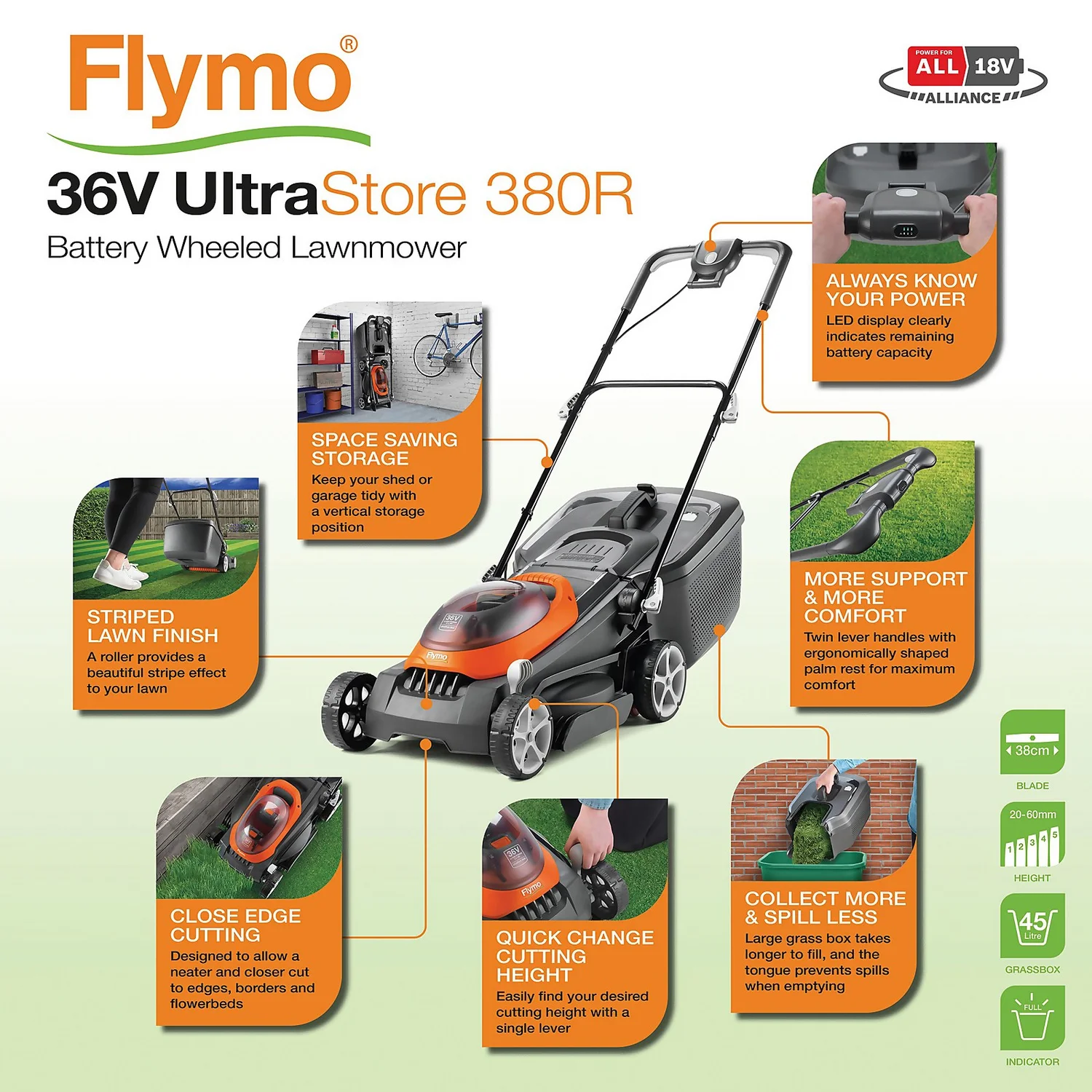 Flymo 36V UltraStore 380R Cordless Lawn Mower - 38cm - Image 2