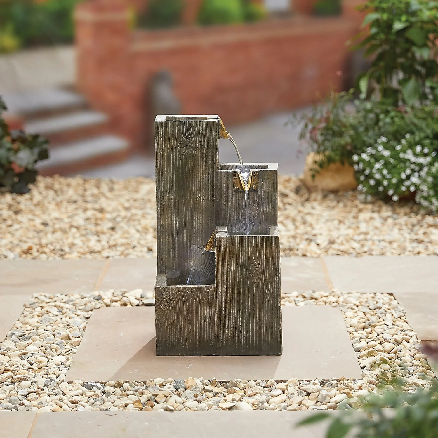 Stylish Fountain Coastal Sleepers Water Feature With LEDs - Image 2