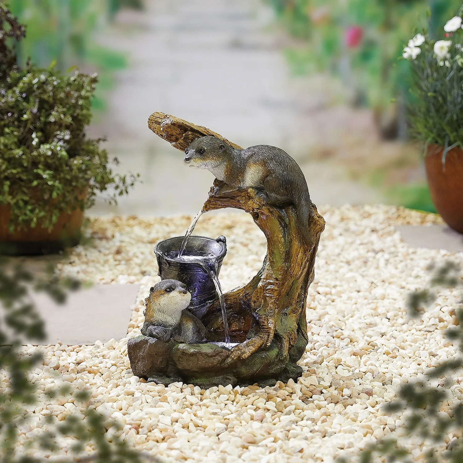 Stylish Fountain Otters Element Water Feature With LEDs - Image 2