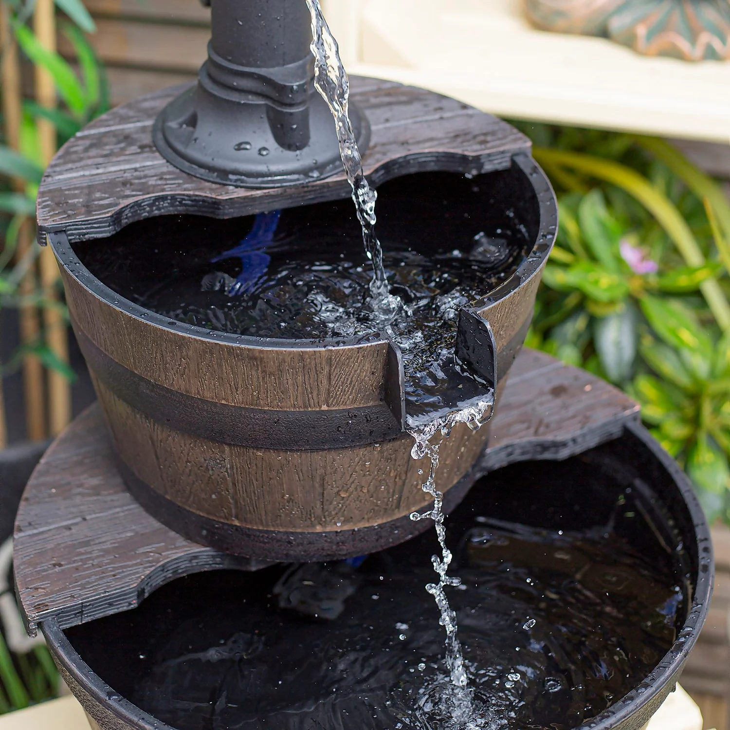 Stylish Fountain Whiskey Barrels Garden Water Feature - Image 6
