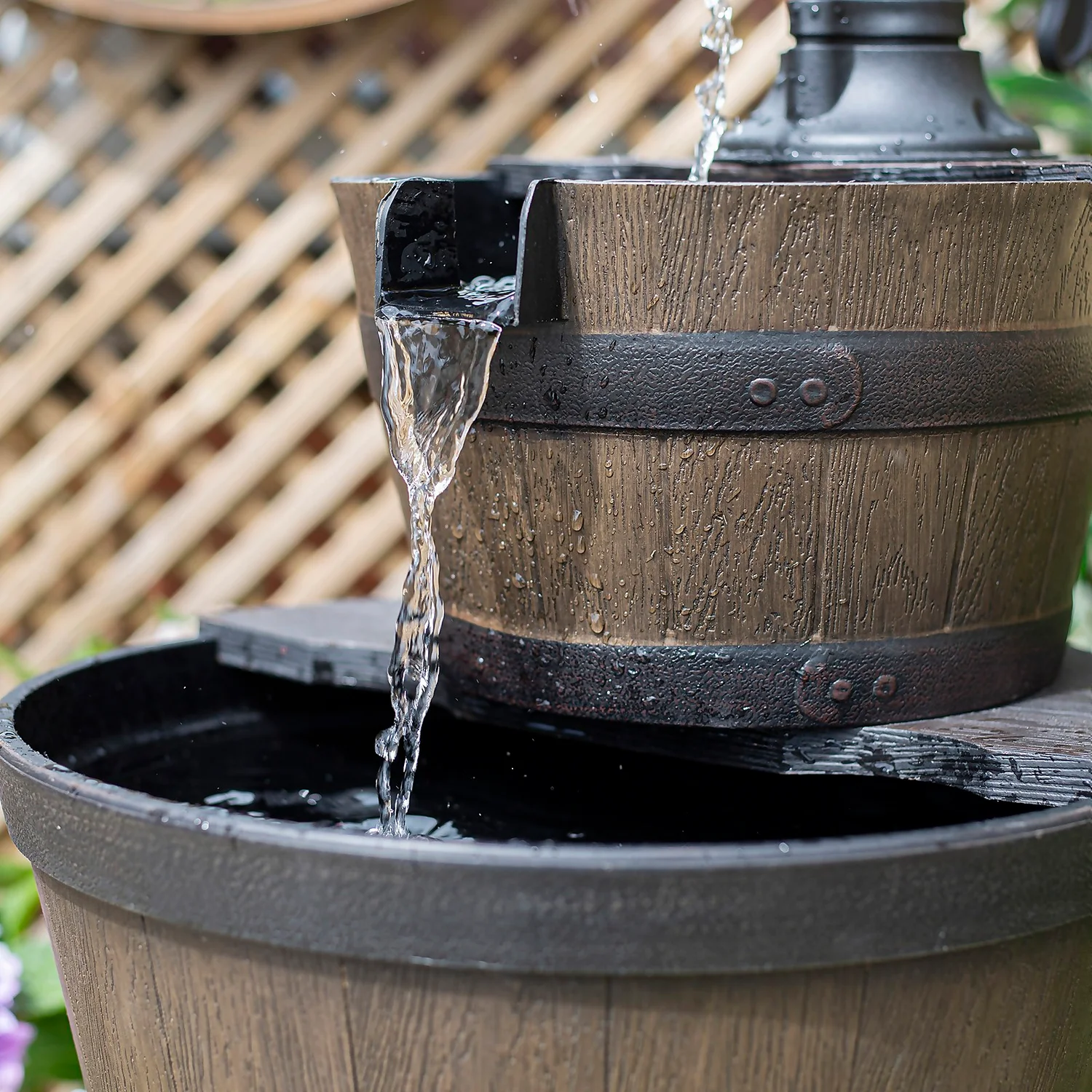Stylish Fountain Whiskey Barrels Garden Water Feature - Image 4