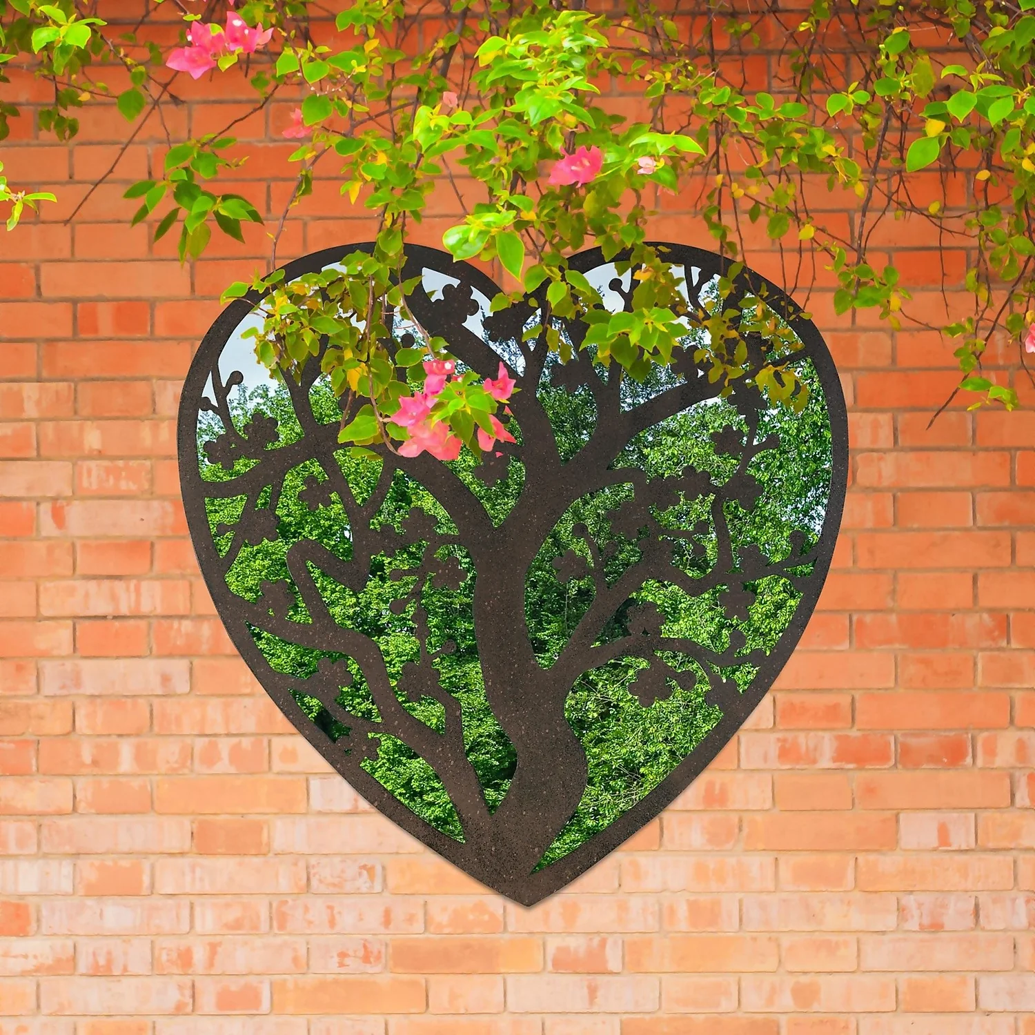 MirrorOutlet Metal Heart Shaped Tree Decorative Garden Mirror - 70x70cm - Image 2