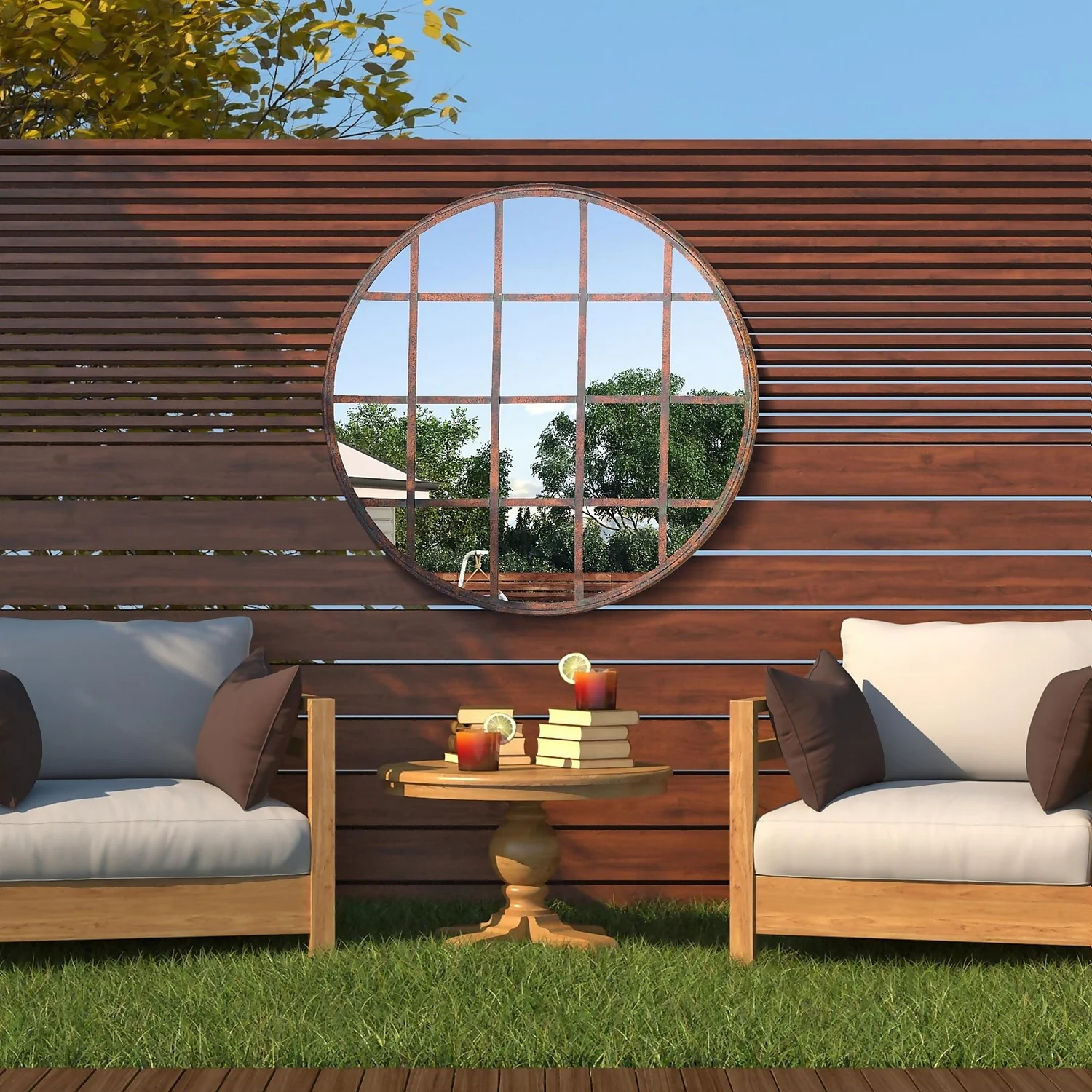 MirrorOutlet Metal Round Decorative Window Garden Mirror - 80cm - Image 2