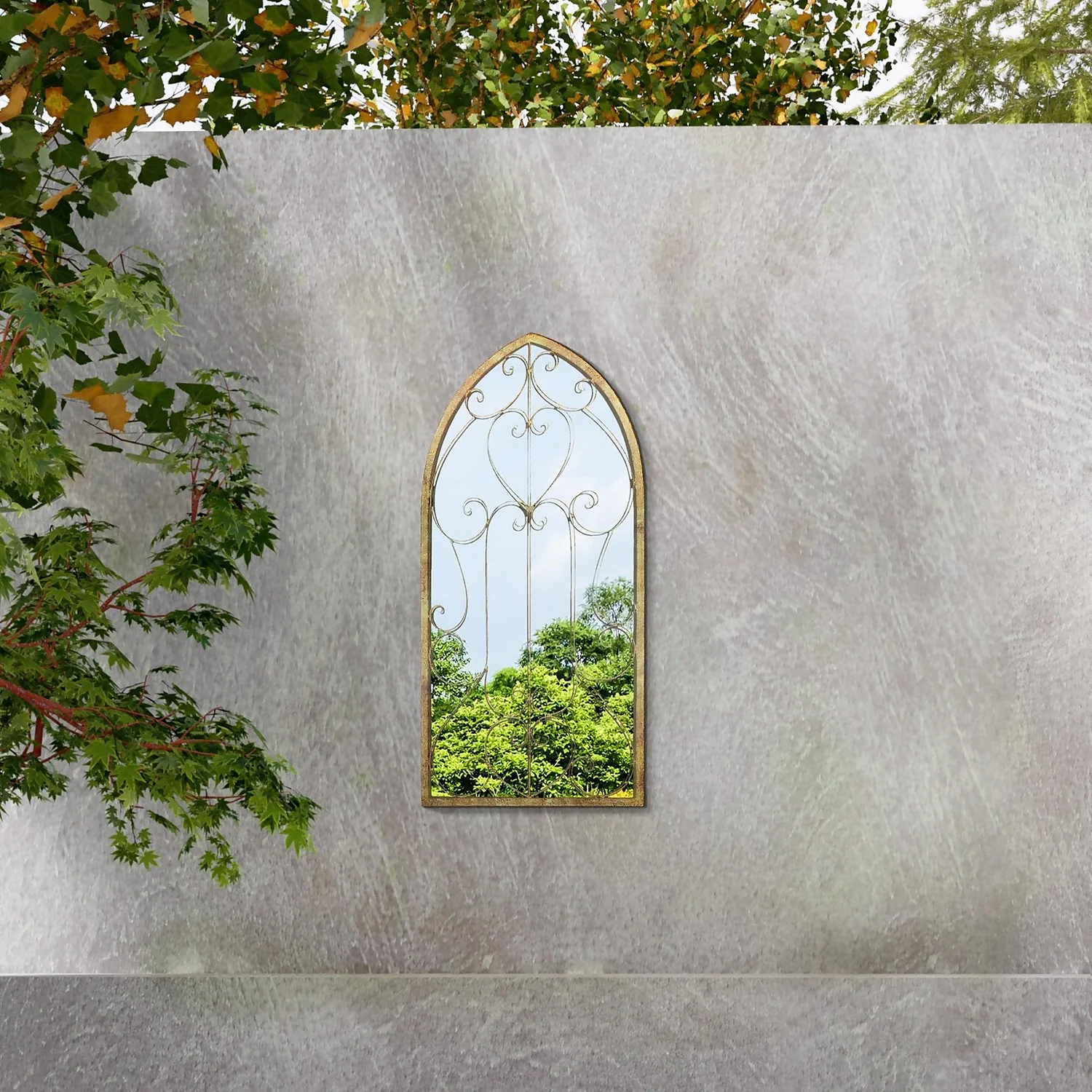 MirrorOutlet Metal Arched Decorative Window Garden Mirror - 100x50cm - Image 2