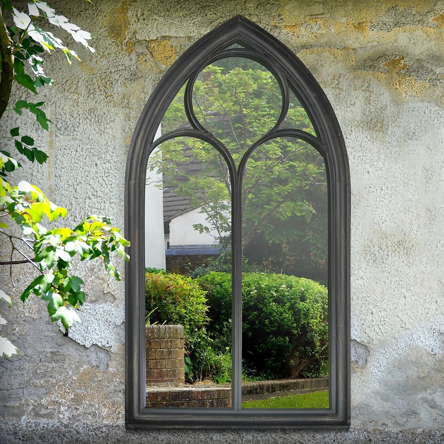 MirrorOutlet Black Somerley Chapel Arch Metal Garden Mirror - 112x61cm - Image 2