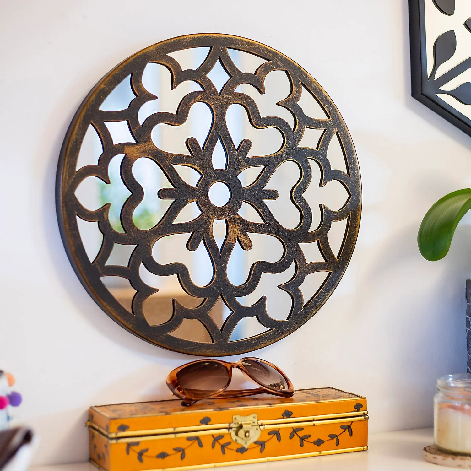 Round Laser Cut Outdoor Mirror 35cm - Bronze - Image 3