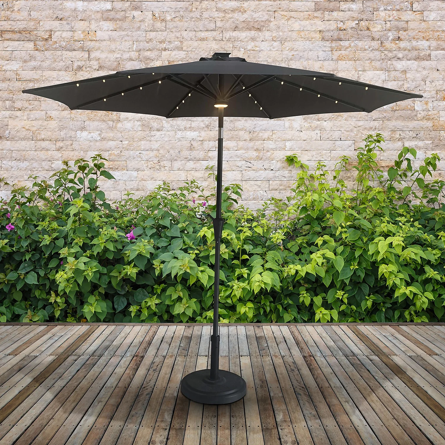 Parasol With Solar Lights 2.7m - Dark Grey