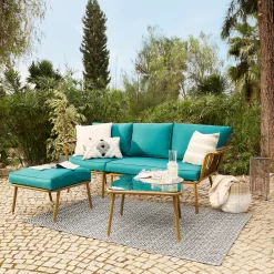 Omari Metal Garden Corner Sofa Set - Teal & Gold