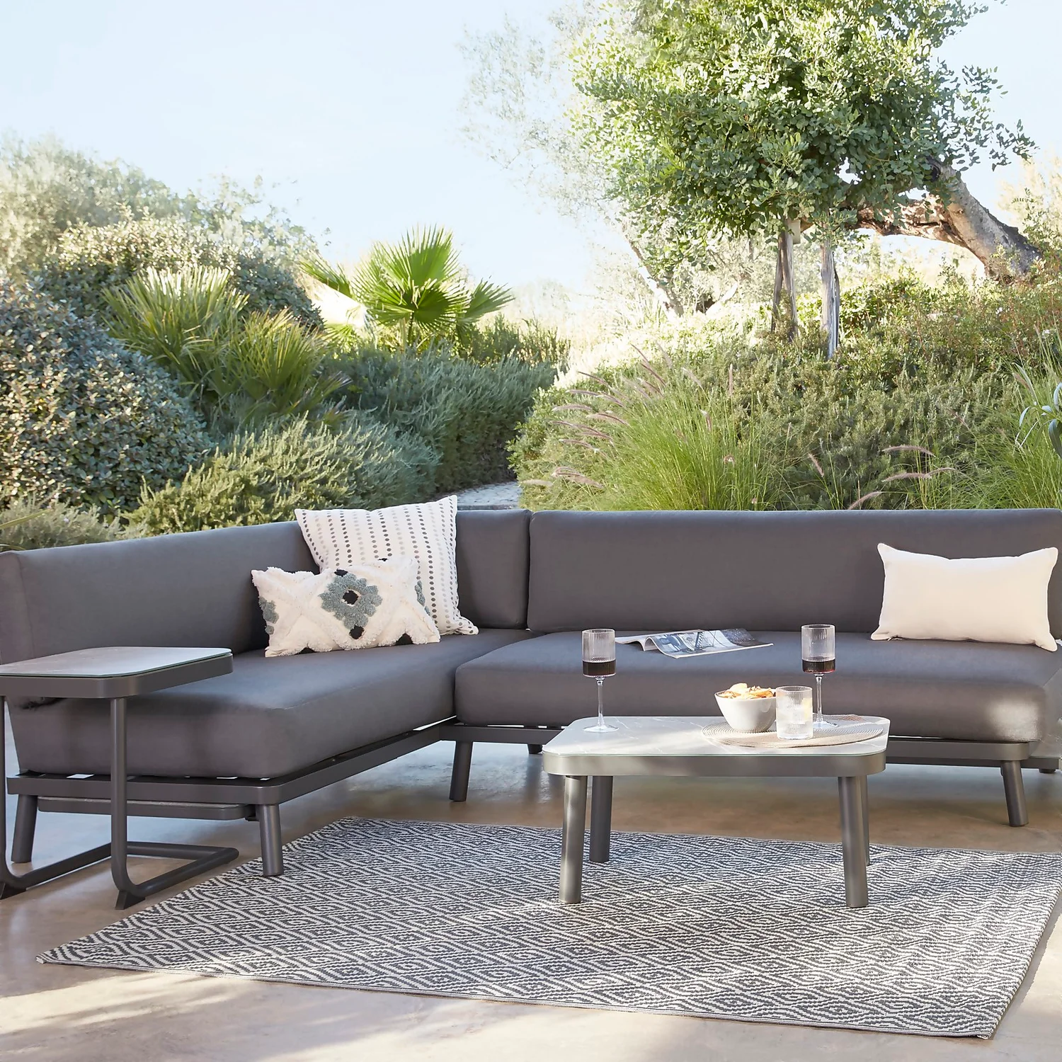 Heba Grey Metal Garden Corner Sofa Set