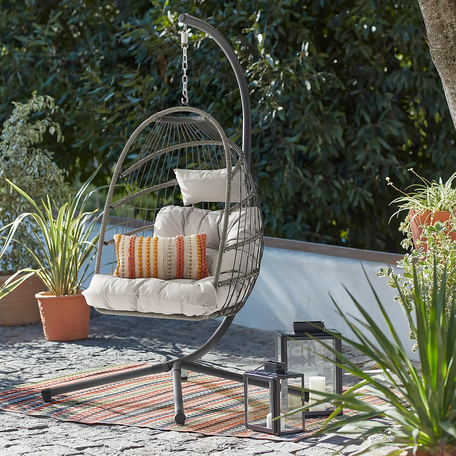 Grey Single Garden Hanging Chair - Image 3