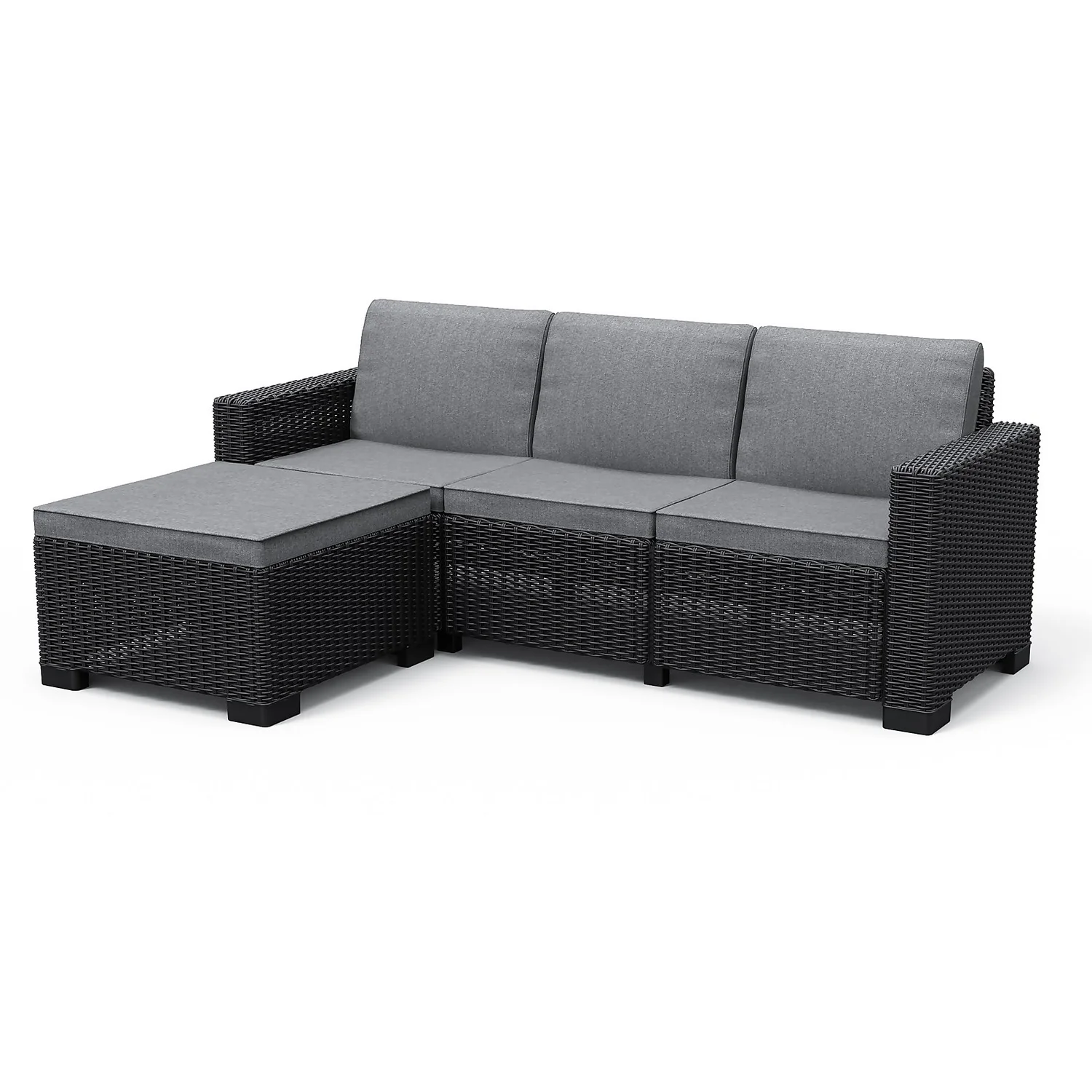 Keter California 3 Seater Outdoor Garden Furniture Chaise Longue - Graphite With Grey Cushions