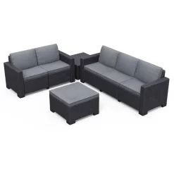 Keter California 5 Seater Outdoor Garden Furniture Lounge Set - Graphite With Grey Cushions