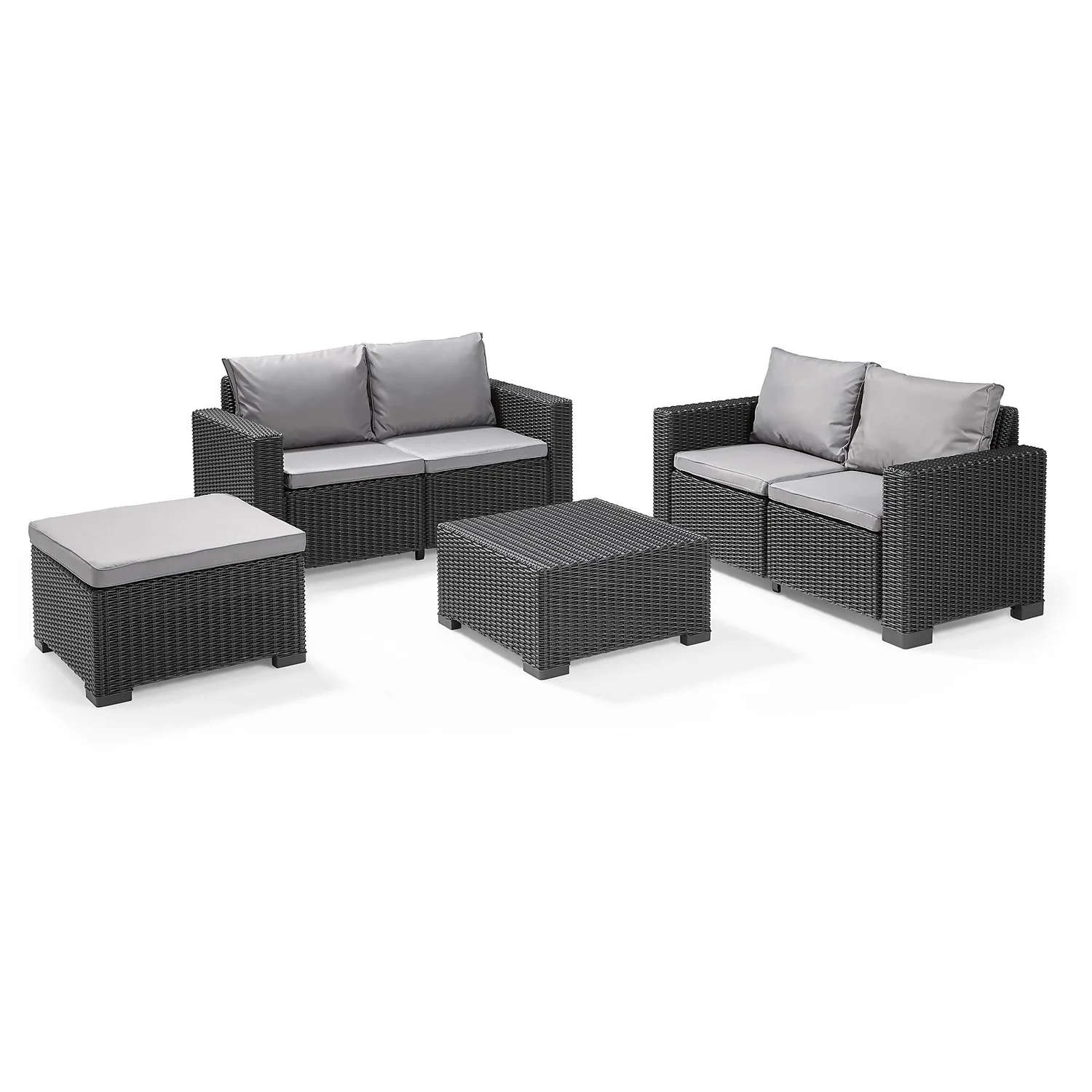 Keter California 5 Seater Double Sofa Outdoor Garden Furniture Lounge Set - Graphite With Grey Cushions